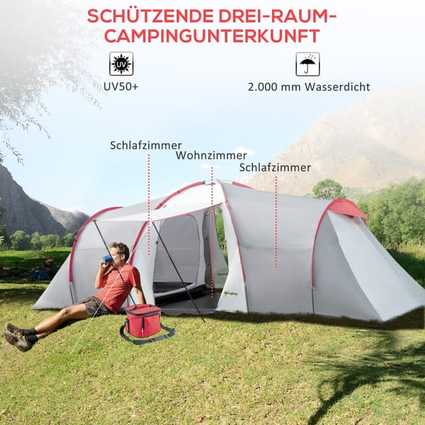 Campingtelt, 590x245x193 cm, Grå