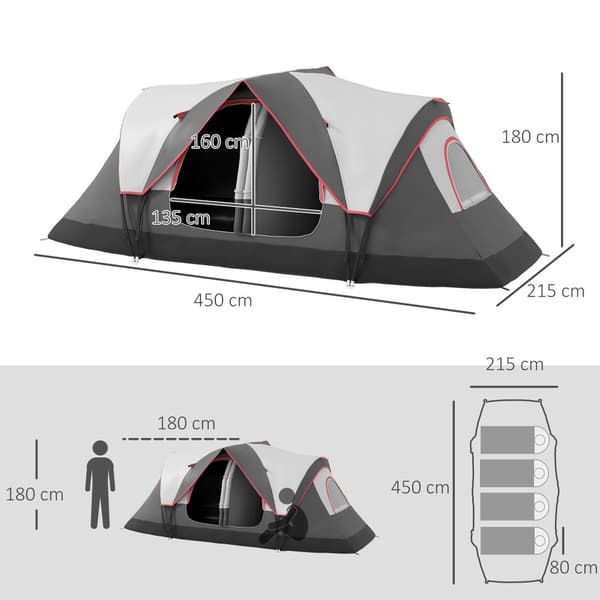 Campingtält, 450x215x180 cm, Grå