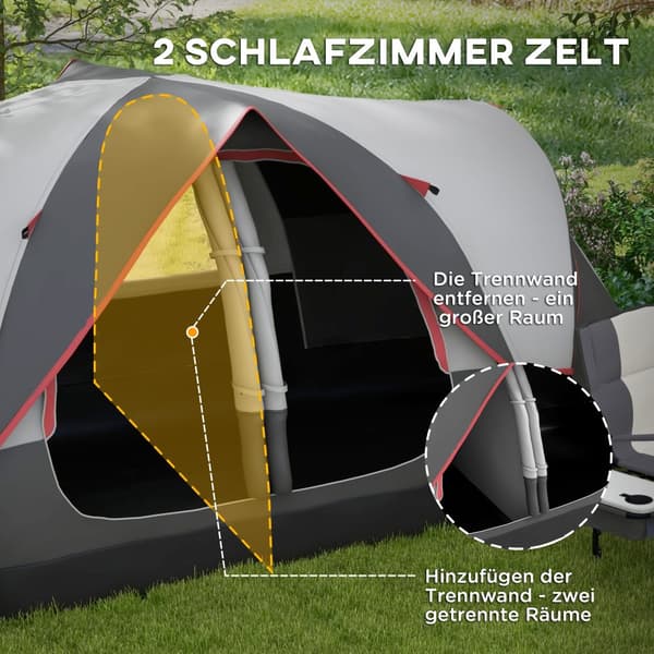 Campingtält, 450x215x180 cm, Grå
