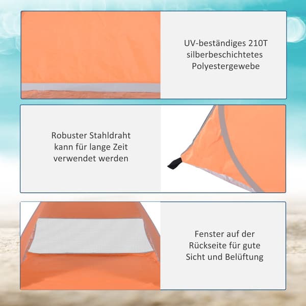 Strandtält, Pop-up Automatisk, 200x150x119 cm, Orange