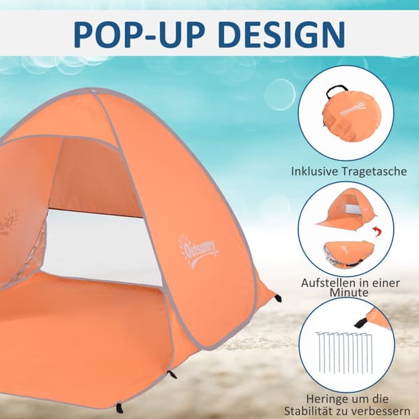 Strandtelt, Pop-up Automatisk, 200x150x119 cm, Orange