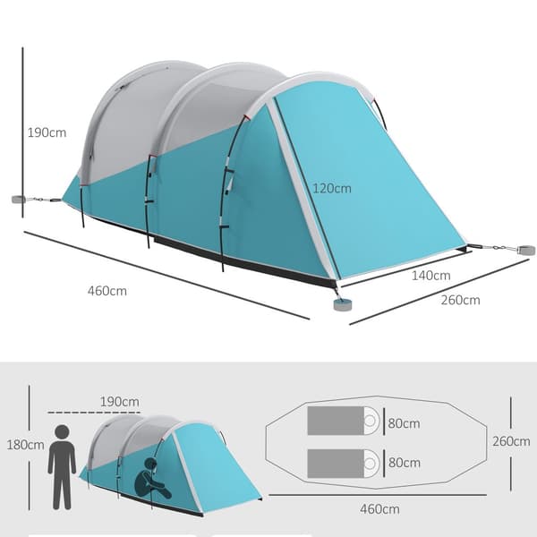 Tunneliteltta, 5 hengelle, 460P x 260L x 190K cm, sininen