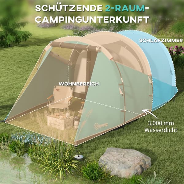 Tunneliteltta, 5 hengelle, 460P x 260L x 190K cm, sininen