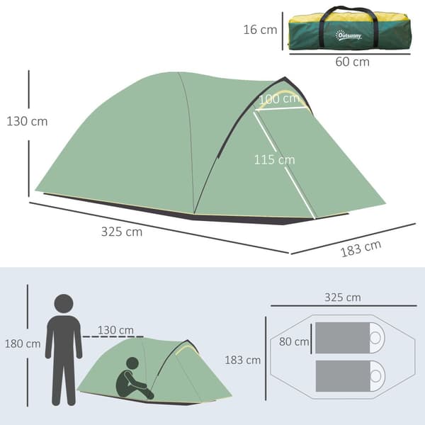 Dome Telt, A20-174YL, 325x183x130 cm, Grøn+Gul