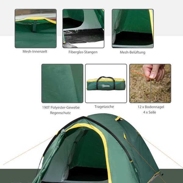 Dome Telt, A20-174YL, 325x183x130 cm, Grøn+Gul