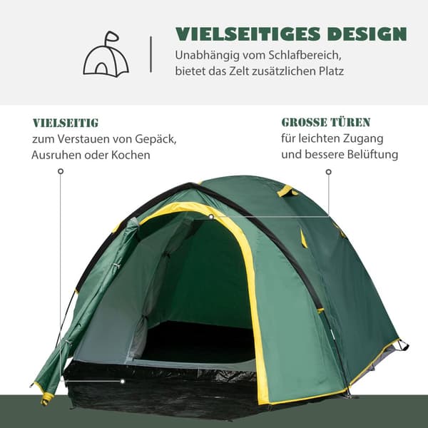 Dome Telt, A20-174YL, 325x183x130 cm, Grøn+Gul