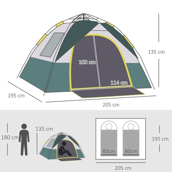 Dome Tält, 205x195x135 cm, Grön