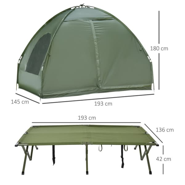 Hævet Camping Seng med Dome Telt og Luftmadras, 193x136x178 cm, Grøn