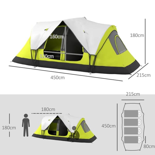 Rootz campingtält - 2 rumsskydd - utomhus tak - regnskydd - mörkgrön - 450 cm x 215 cm x 180 cm