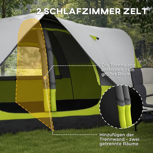 Rootz campingtält - 2 rumsskydd - utomhus tak - regnskydd - mörkgrön - 450 cm x 215 cm x 180 cm