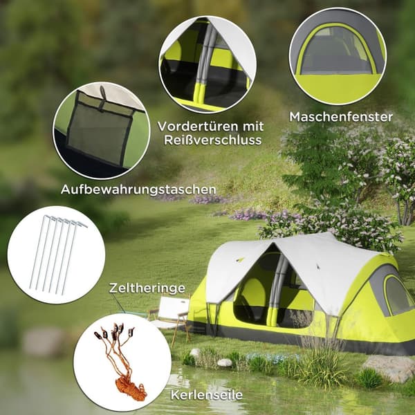 Rootz campingtält - 2 rumsskydd - utomhus tak - regnskydd - mörkgrön - 450 cm x 215 cm x 180 cm
