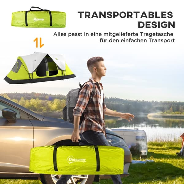 Rootz campingtält - 2 rumsskydd - utomhus tak - regnskydd - mörkgrön - 450 cm x 215 cm x 180 cm