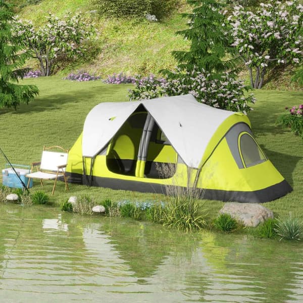 Rootz campingtält - 2 rumsskydd - utomhus tak - regnskydd - mörkgrön - 450 cm x 215 cm x 180 cm