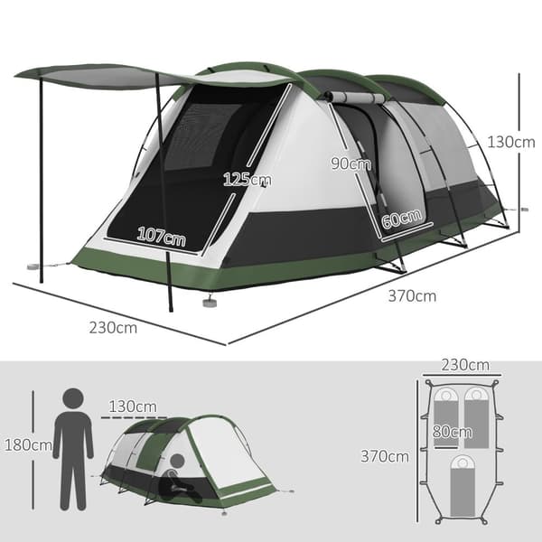 Rootz Family Camping Tält - vattentätt tält - Tunneltält - enkel installation - 370 cm x 230 cm x 130 cm