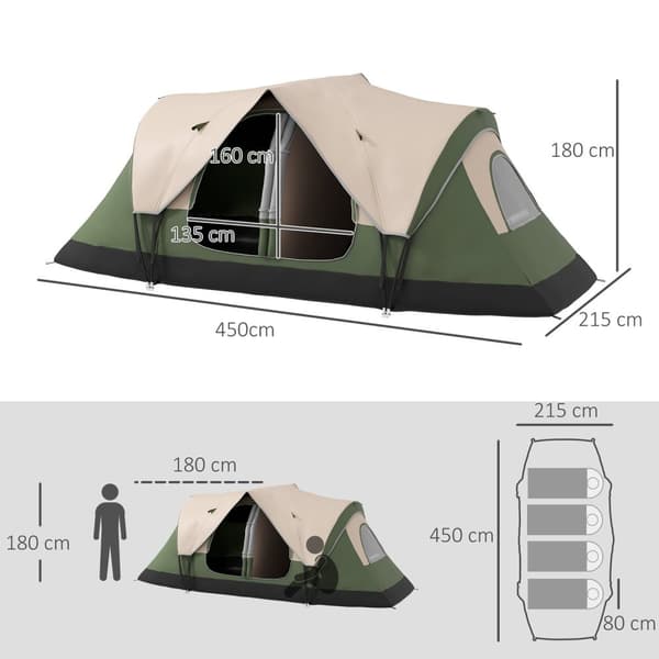 Rootz Campingtelt - 2 Room Shelter - Delettet telt - Regnbeskyttelse - Passer til 6 personer - 450x215x180 cm
