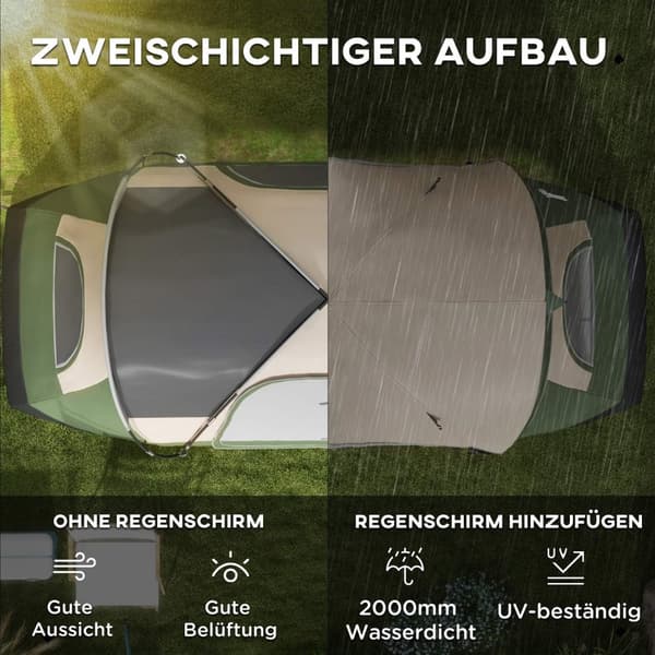 Rootz Campingtelt - 2 Room Shelter - Delettet telt - Regnbeskyttelse - Passer til 6 personer - 450x215x180 cm