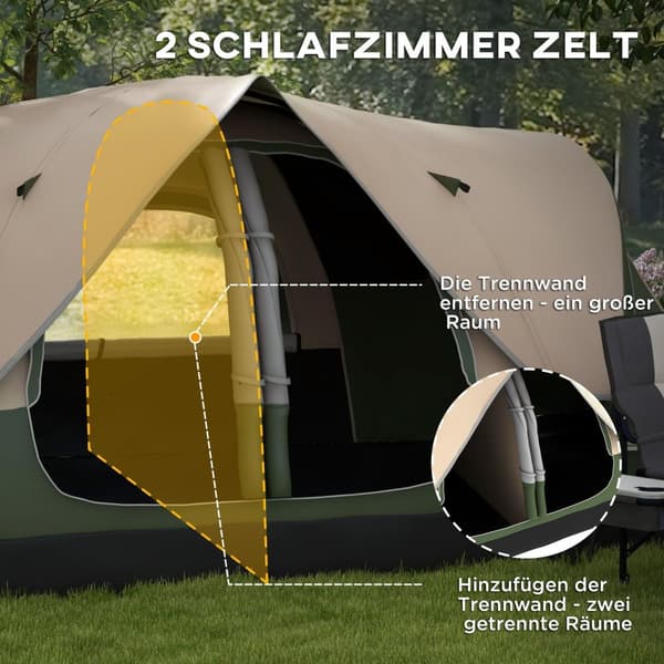 Rootz Campingtelt - 2 Room Shelter - Delettet telt - Regnbeskyttelse - Passer til 6 personer - 450x215x180 cm
