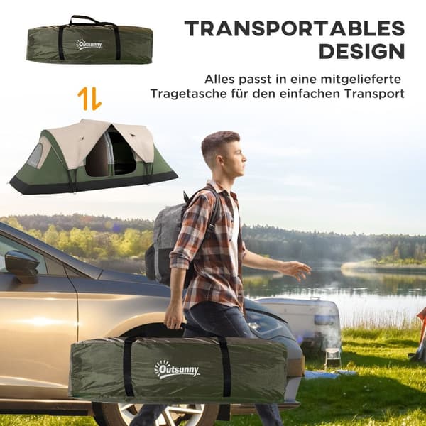 Rootz Campingtelt - 2 Room Shelter - Delettet telt - Regnbeskyttelse - Passer til 6 personer - 450x215x180 cm