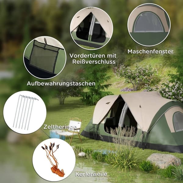Rootz Campingtelt - 2 Room Shelter - Delettet telt - Regnbeskyttelse - Passer til 6 personer - 450x215x180 cm