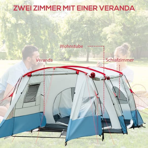 Rootz campingtält - Familjtält - utomhusskydd - vattenavvisande - 5.10 m x 2,40 m x 1,80 m