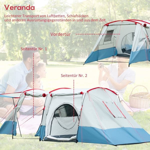 Rootz campingtält - Familjtält - utomhusskydd - vattenavvisande - 5.10 m x 2,40 m x 1,80 m