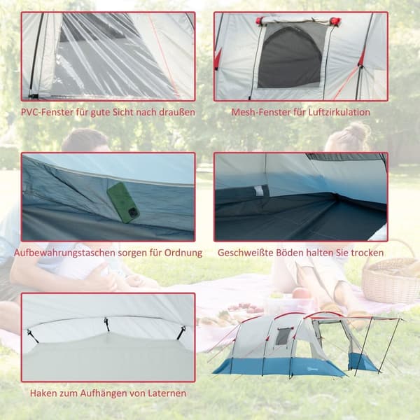 Rootz campingtält - Familjtält - utomhusskydd - vattenavvisande - 5.10 m x 2,40 m x 1,80 m