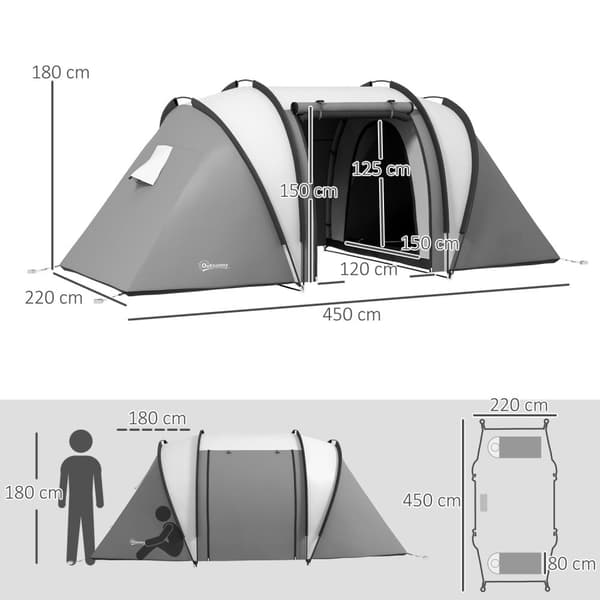 Rootz campingtält - Familjtält - Tunneltält - Vattenavvisande - enkel transport - 450 cm x 220 cm x 180 cm