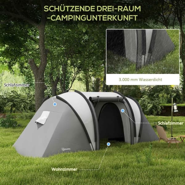 Rootz campingtält - Familjtält - Tunneltält - Vattenavvisande - enkel transport - 450 cm x 220 cm x 180 cm