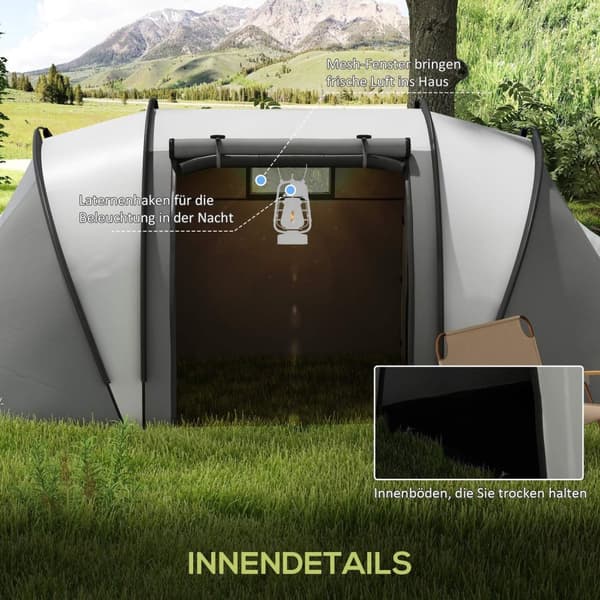 Rootz campingtält - Familjtält - Tunneltält - Vattenavvisande - enkel transport - 450 cm x 220 cm x 180 cm