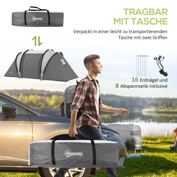 Rootz campingtält - Familjtält - Tunneltält - Vattenavvisande - enkel transport - 450 cm x 220 cm x 180 cm