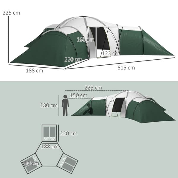 Rootz campingtält för 6-9 personer - 4 rumstält - vattentäta tält - ultimat komfort - 615x615x225cm