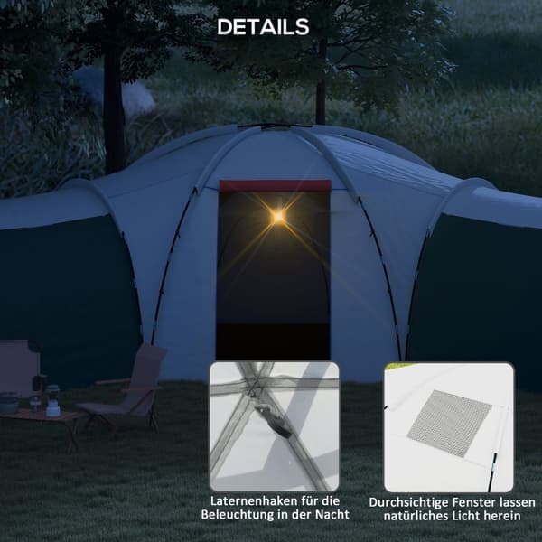 Rootz campingtält för 6-9 personer - 4 rumstält - vattentäta tält - ultimat komfort - 615x615x225cm