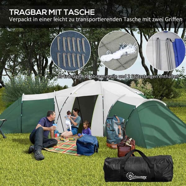 Rootz campingtält för 6-9 personer - 4 rumstält - vattentäta tält - ultimat komfort - 615x615x225cm