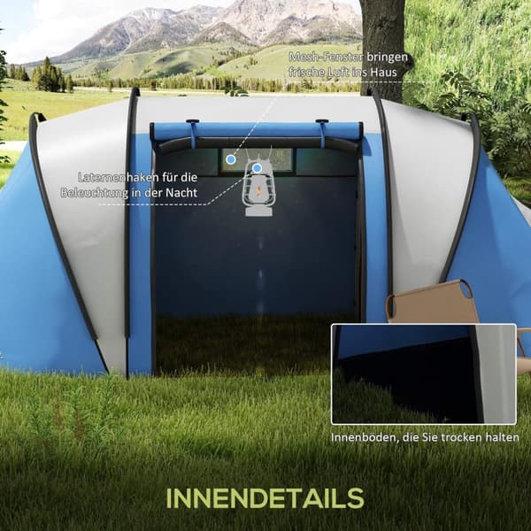 Rootz Camping Telt - Family Telt - Tunneliteltta - Vedenpitävä muotoilu - 450 cm x 220 cm x 180cm - Ihanteellinen 4-5 ihmiselle leirintäseikkailut