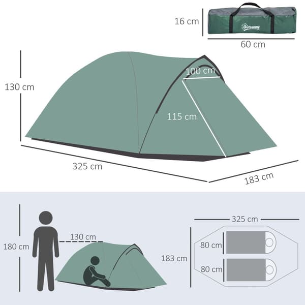 Rootz 2 -personers campingtelt - Pop -up Dome -telt - Vejrbestandigt husly - UV -beskyttelse - 325 cm x 183 cm x 130 cm