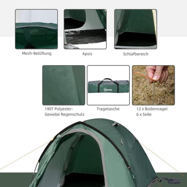 Rootz 2 -personers campingtelt - Pop -up Dome -telt - Vejrbestandigt husly - UV -beskyttelse - 325 cm x 183 cm x 130 cm