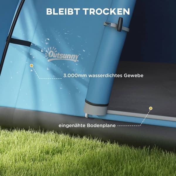 Rootz Family Camping Tent - Waterproof Shelter - Outdoor Awisning - Skyddar från regn - 550L X 300B X 198H CM - BLÅ, GRÅ