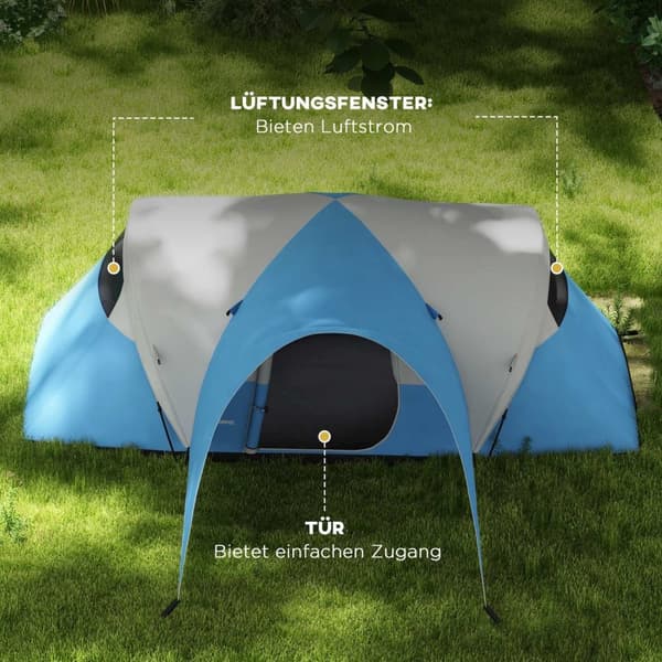 Rootz Family Camping Tent - Waterproof Shelter - Outdoor Awisning - Skyddar från regn - 550L X 300B X 198H CM - BLÅ, GRÅ
