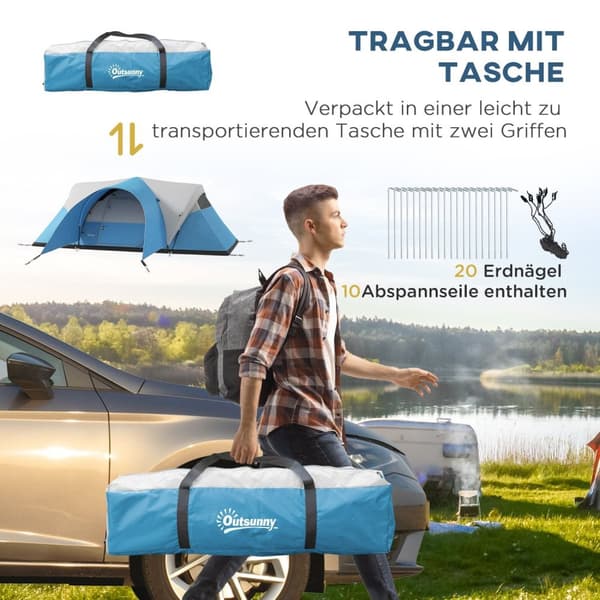Rootz Family Camping Tent - Waterproof Shelter - Outdoor Awisning - Skyddar från regn - 550L X 300B X 198H CM - BLÅ, GRÅ