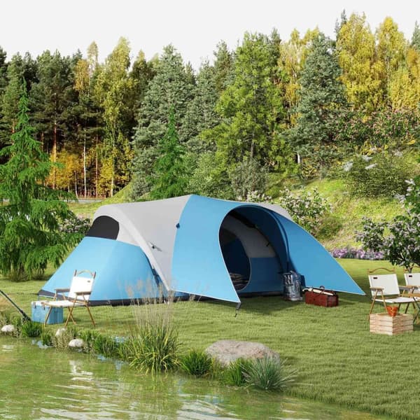 Rootz Family Camping Tent - Waterproof Shelter - Outdoor Awisning - Skyddar från regn - 550L X 300B X 198H CM - BLÅ, GRÅ