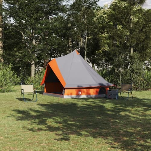 Familjetält Tipi Grå och orange 8-personers vattentätt