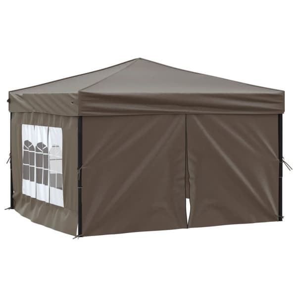 Hopfällbart partytält med sidoväggar taupe 3x3 m