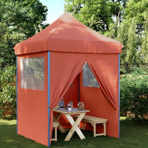 Pop-Up hopfällbart partytält med 4 sidoväggar terrakotta