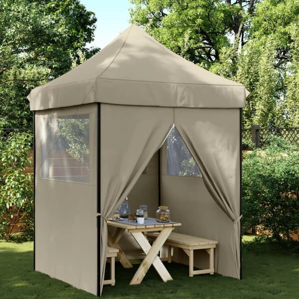 Pop-Up hopfällbart partytält med 4 sidoväggar taupe