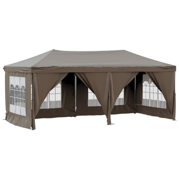 Hopfällbart partytält med sidoväggar taupe 3x6 m