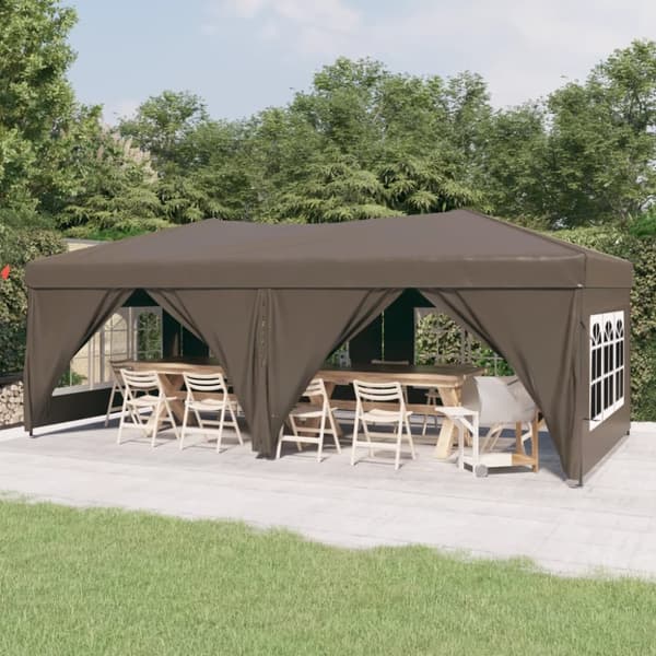 Hopfällbart partytält med sidoväggar taupe 3x6 m