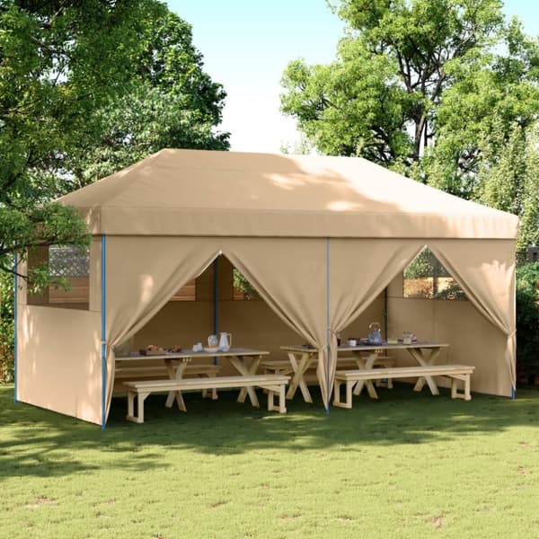 Pop-Up hopfällbart partytält med 4 sidoväggar beige