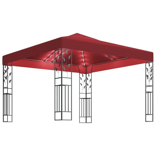 Paviljong med ljusslinga LED 3x3 m vinröd