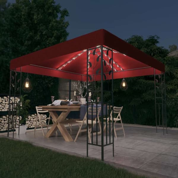 Paviljong med ljusslinga LED 3x3 m vinröd