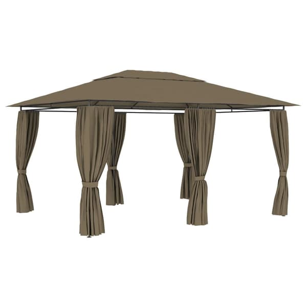Paviljong med draperier 4x3 m taupe 180 g/m²